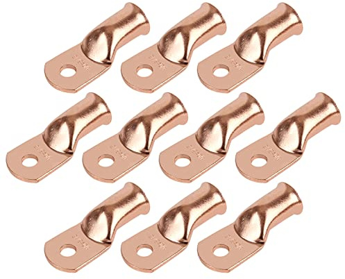 RIOCAN 4/0 AWG (0000 Gauge) 5/16″ (M8) Copper Ring Terminals, 10 Pcs Heavy Duty Battery Cable Lugs for Industrial Power Distribution & Welding Systems