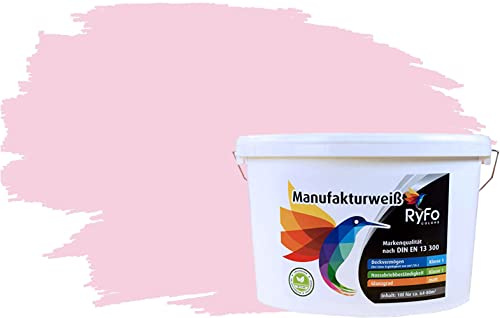 RyFo Colors Bunte Wandfarbe Manufakturweiß Hellrosa 10l - weitere Rot Farbtöne und Größen erhältlich, Deckkraft Klasse 1, Nassabrieb Klasse 1