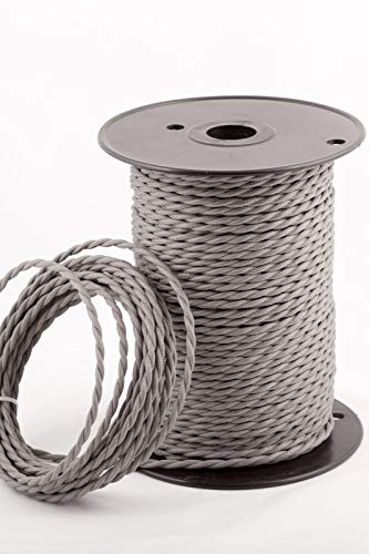 3 Core Twisted Silk Braided Vintage Fabric Lighting Cables Flex 0.75mm UK Electrical 6mm Cable with Earth Wire, Antique Flexible Cord DIY Pendant Light, Lighting Appliances (Grey - 5m)