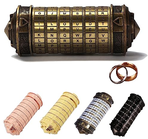 MINGZE Da Vinci Code, Zylinderschloss Box Mini Cryptex Retro Alphabet Sperren Valentinstag Freundin Freund Weihnachten Geburtstag Interessantes Kreatives Romantisches Geschenk（Bronzefarbe）