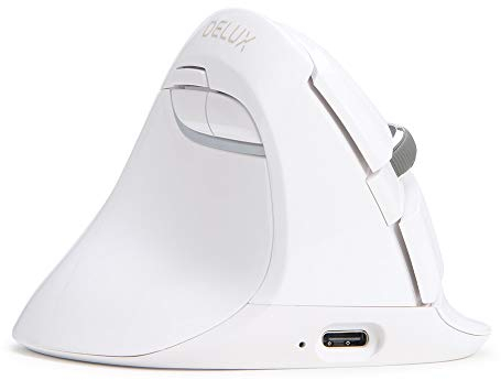 DELUX Left Handed Wireless Ergonomic Mouse, Small Hand Vertical Mouse, Silent Click, 4000 DPI, 6 Buttons, Rechargeable, 2.4G/BT Dual-mode for Carpal Tunnel, for Laptop/PC (M618MINI ZD-White)