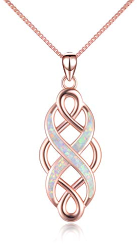 YFN Celtic Knot Necklace Created Opal Pendant Sterling Silver Infinity Love Jewelry (Rose Gold Necklace)