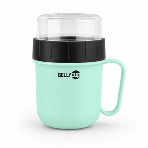 fenchi's AUSTRIA BellyCup Müslibecher für Kinder 750 ml mit Henkel – Mint | Für Schule, Kindergarten und Ausflüge: 520 + 230 ml, zwei getrennte Kammern und ein großer Henkel für Kinder.