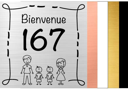 Adzif.biz Le sticker de decoration, Plaque Boîte Aux Lettres Adhésive Personnalisable, Numéro De Maison Boîte A Lettre, Dimenssion 10 x 10 cm (100 x 100 mm), Argent Aspect Alu Brossé, Famille 2 Garçon