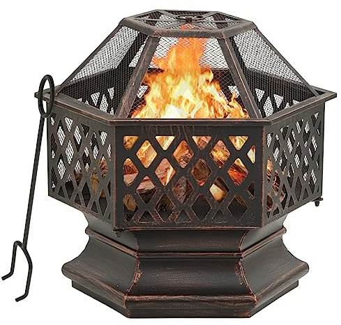 vidaXL Brasero Rústico con Atizador Jardín Patio Terraza Balcón Exterior Cuenco Chimenea Fogata Hornillo Calentador Calefactor Acero XXL 62x54x56 cm