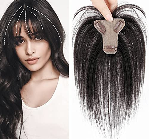 EREE HAIR Frauen Toupet Clip in Glatt Haar Topper mit Pony Top Topper Haarverlängerungen Echthaar Ersatz Wiglet Haarteile für dünner werdendes Haar 30,5 cm Naturschwarz