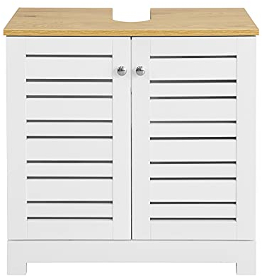 SoBuy Waschbeckenunterschrank 60 cm breit Badezimmer Unterschrank mit höhenverstellbarer Ablage Badmöbel Set für kleines Bad 60x59x30cm BZR40-W