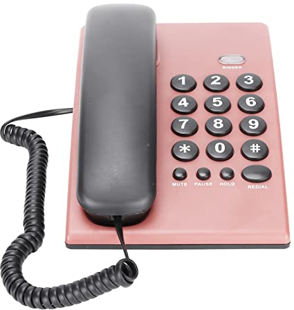 Téléphone de Bureau Filaire, Téléphone Fixe Multicolore avec Double Combiné Magnétique, Téléphone à Gros Bouton pour L'hôtel de Bureau à Domicile, y Compris la Fonction Pause/Muet /(Rose)