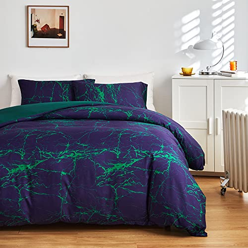 ARYURBU Marmor Bettwäsche Set 3tlg Lila Blau Bettbezug 200x220 cm und 2X Kopfkissenbezüge 80x80 cm Chic Blitz Muster Grün Marmoriert mit Reißverschluss Weich Mikrofaser Pflegeleicht