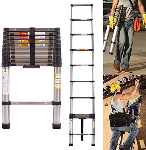 Verlängerungsleiter, 3,8 m Teleskopleiter, zusammenklappbar, ausziehbar, ausziehbar, Mehrzweckleiter für Zuhause, Dachboden, RV, robuster Edelstahl, 150 kg Kapazität