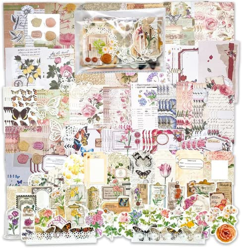 Adesivi Decorativi Scrapbooking, 260 Pezzi vintage trasparente carta per scrapbooking Diario Stickers Adesivi Vintage per Scrapbooking Fai da Te Materiale Scrapbook Carta di Sfondo carta decorativa