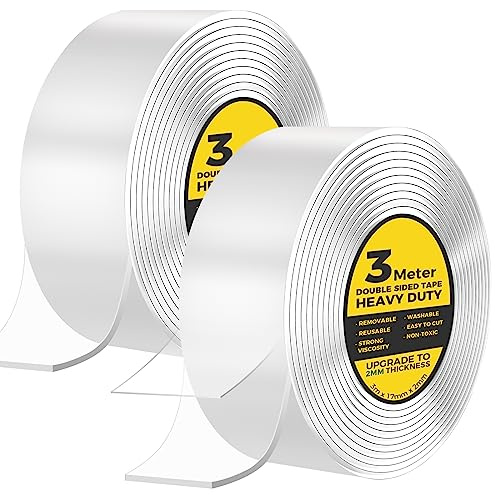 6M Double Sided Tape Heavy Duty, 2Pcs Strong Double Sided Sticky Tape, Carpet Tape Clear Tape Nano Tape, Traceless Transparent Double Sided Adhesive Tape for Office Home Kitchen Party (Thickness 2MM)