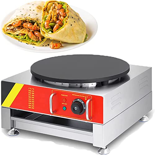 CYTBEK Máquina para Hacer Crepes Comercial de Acero Inoxidable, máquina para Hacer Crepes de 3000 W, sartén para Crepes Antiadherente de 16 Pulgadas, Placa calefactora Individual para Cocina Familiar