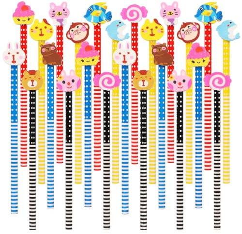 VEYLIN 24 Pieces Pencils with Rubbers Fun Wooden Pencils Set for Kids Party Bag Pencils Class Gifts School Supplies