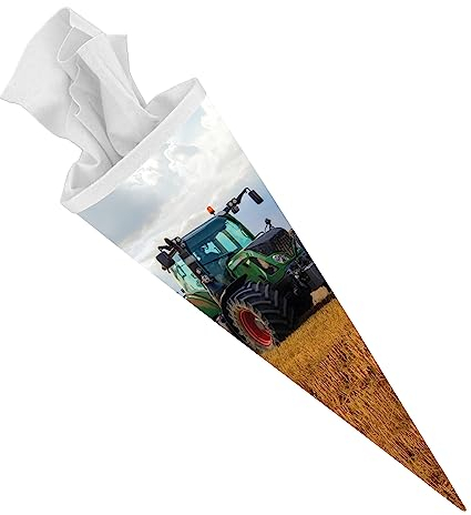 itenga Schultüte 70cm groß rund Traktor auf dem Feld Einschulung Schulanfang - Zuckertüte für Jungen mit Traktor