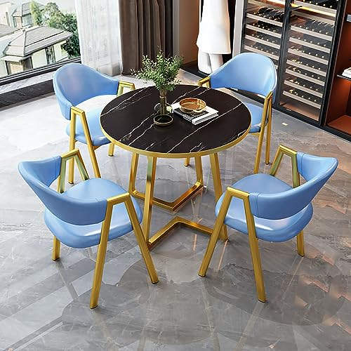 JSLJDM Rundes Esszimmertisch-Set für 4 Personen, Küchentisch und Stühle für 4 Personen,Konferenztisch, Besprechungstisch, Tische und Stühle for den Empfang for Esszimmer(Color:Schwarz) 80 * 75CM A2