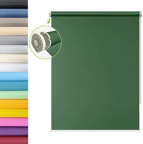 Fensterrollo für Fenster & Türen 40 x 230 cm Flexibler Seitenzug Top Qualität Deckenmontag Seitenzugrollo mit Befestigungssatz, für Wohnzimmer, Schlafzimmer, Dunkelgrün