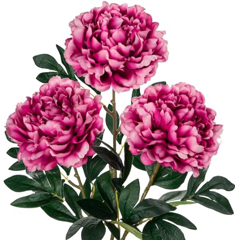 Briful 3PCS 74CM Künstliche Pfingstrosen Stiel Kunstblumen Wie Echt, Künstliche Rosen Violett Pfingstrosen,Vintage Künstliche Blumen Bouquet für Braut Hochzeit Home Party Blumengesteck