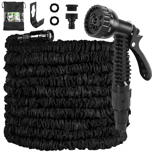 Garden Hose 30m Hose Pipes with 7 Modes Expandable Hose Pipe with Water Spray Gun Hosepipes for Garden, Magic Water Pipe Garden Hose Reel, 100FT Black