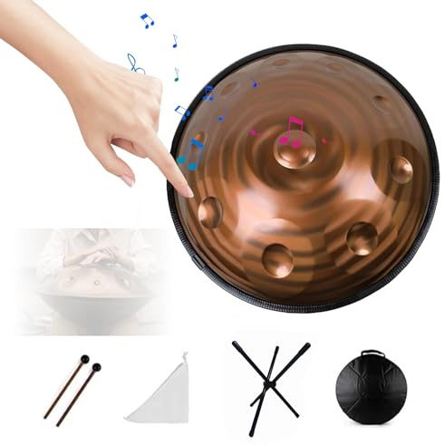Handpan Trommel, 55 cm/21,6 Zoll Edelstahl Handpan Trommeln für Erwachsene und Kinder, Handpan Trommelinstrument mit Handtrommelständer und Tasche 10-Tones G