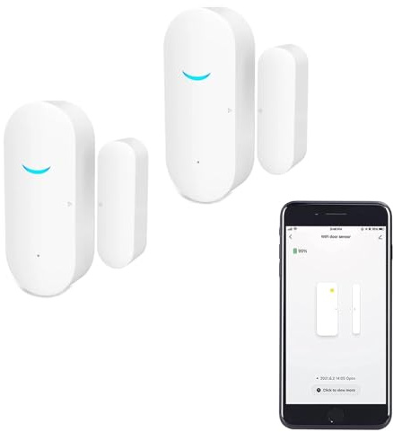 WiFi-dörrfönstersensor: Smart fönsterdetektor, Tuya larm med gratis meddelande, hemsäkerhetssystem, kompatibel Alexa Google Home (2-pack)