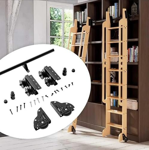 FUYAO 3.3ft-20ft Rolling Ladder Hardware Library System Rail, Home Loft Sliding Barn Door Kit, Round Tube Mobile Ladder Tracks - Rolling Ladder Rail System (No Ladder)