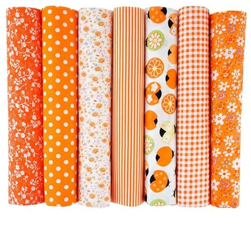 Baumwollstoff Stoffpakete,7 Stück 50 x 50cm Stoffe zum Nähen Patchwork DIY Stoffpaket DIY Baumwolltuch Meterware Stoffe Stoffreste Stoffpaket für Kleidung,Bettwäsche,Vorhänge,Tischdecken - Orange