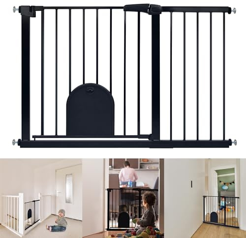 YRHome Griglia di protezione per porte senza foratura, per bambini, con cancello scorrevole per cani e gatti, chiusura automatica a 180°, apertura a due vie, 105-115 cm, colore nero
