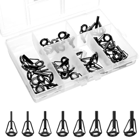 QWORK® 40 Pièces Anneau Canne a Peche Kit de réparation, Anneau de Pointe de Canne à Pêche avec Anneaux de Guidage en Céramique en Acier Inoxydable 8 Tailles pour la Plupart des Types de Cannes