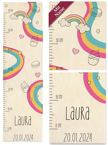 Messlatte Kind Holz - Regenbogen - Regenbögen Rainbow Kindermesslatte Mädchen Baby - 0-60 cm - Holz - größe name meßlatte kinder