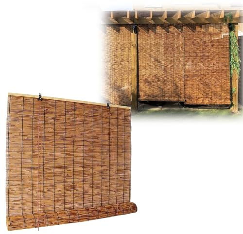 UYTOIZ Natur Bambus-Rollo, 90% UV-Block Fenster Raffrollos, wasserdichte Schilf Vorhang 72 98 102 106 108 120 132 134 146 152cm, Für Garten Balkon Dekorative Vorhänge, LYLSD