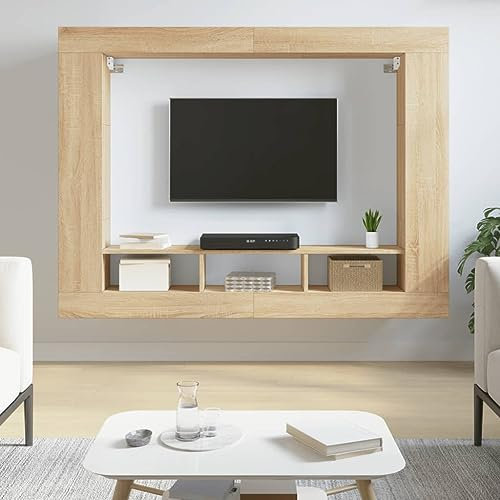 Rantry TV-Schrank, Sonoma-Eiche, 152 x 22 x 113 cm, aus mehrschichtigem Holz, Regale für den Innenbereich, Außenschrank, Outdoor-Möbel, Besenschrank