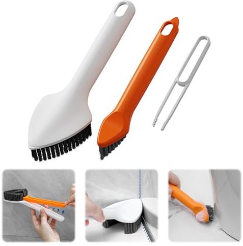 Ellxen 3 in 1 Multifunctional Cleaning Brush,Hard Bristle Crevice Cleaning Brush,Long Handle Crevice Brushes for Household Use,Cleaning Tile,Groove,Gap,Modern Design(White)