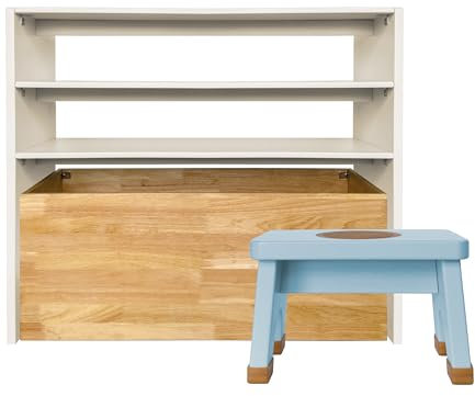 HEVEA Bücherkiste Kinder aus Gummibaumholz und rutschfest Hocker Kinder - Anpassbarer Kinder-Organizer mit Einfacher Mobilität – Dänisches Design (Staubige Blau)