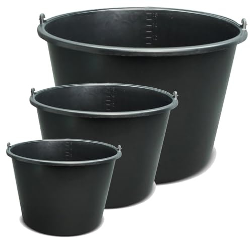 BRESKO Baueimer 5-20 L Eimer Mörteleimer Kübel Wassereimer Putzeimer Schwarz Mörtelwanne Maurereimer Maurerwanne Baukübel Mörteileimer Zementkübel Garteneimer (10 Stück, 5 Liter)