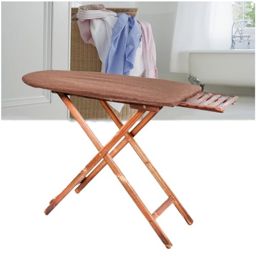 RNQZ ASSE da Stiro in Legno Massello, ASSE da Stiro Portatile Regolabile Poggiaferro Staccabile, Dimensioni Standard Pieghevole per Dormitorio Home Office,Marrone