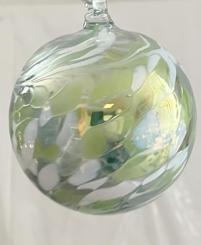 Kugel zum hängen Glaskugel Ornament grün weiß klar Fensterdekoration mundgeblasenes Kristallglas Durchmesser ca. 8 cm