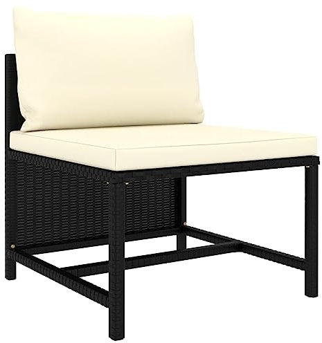 HETFTJN Kleine Couch Gartenlounge Outdoor Sofa Mini Couch - 3-Sitzer-Gartensofa mit Auflagen Schwarz Poly Rattan für Speisesaal Balkon Schwimmbad Garten