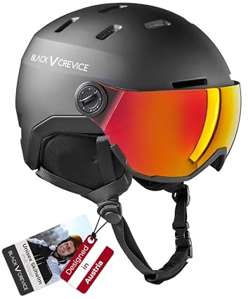 BLACK CREVICE Skihelm Wengen I Skihelm mit Visier aus Polycarbonat I Skihelm Herren & Damen I Leichte Double-Inmould-Technologie I Atmungsaktiver Ski-Helm I Größenverstellbar