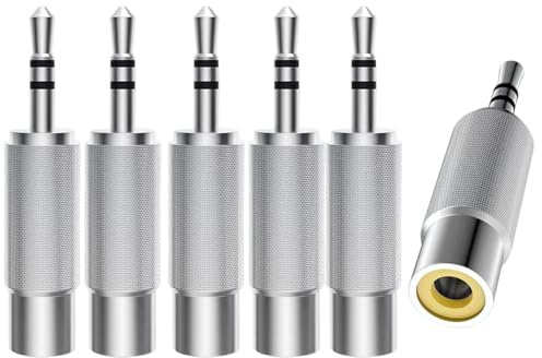 RUNCCI-YUN 6 Pièces 3.5mm (1/8) Mâle Stéréo TRS à RCA Femelle Audio Adaptateur, RCA Femelle à 3,5mm Mâle Mono Adaptateu (Argent)