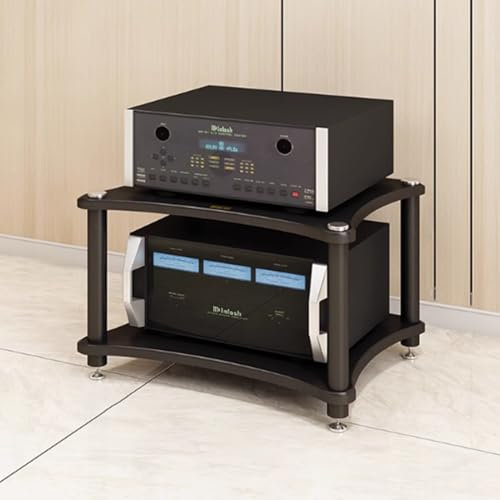 UrbanUp HiFi Rack Gerätehalter mit 1-4 Ebenen für das Wohnzimmer, Großer AV-Medienständer mit 4 Stahlpfosten, Vintage-Möbel, Stereoschrank, Audio-Rack-Tower(3 Tier)