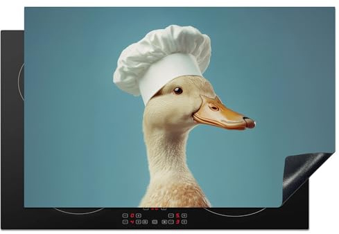 KitchenYeah© Protector Vitroceramica Tapa para induccion Placa Encimera | 80x52 cm - Cubre de Protectora Cocina Pato - Gorro de Cocinero - Bonito - Ave