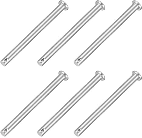 QUARKZMAN 6 Stück Steckbolzen Einloch Gabelbolzen 6 x70 mm Splintstift Flachkopf verzinkter Stahl Lochbolzen