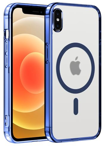 Coiwxmoi Coque pour iPhone X/XS, Compatible avec MagSafe, Coque TPU Souple Transparente avec Anneau Magnétique, Anti-Empreintes Digitales Backcover, Anti-Dérapante Anti-Chocs Etui, Bleu