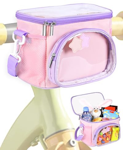 ZOMICE Kids Bike Basket, Girls Bicycle Bag Front Handlebar with Lid,Pink