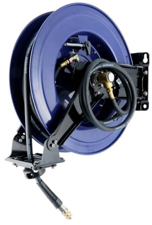 AIRPRESS - Enrollador de manguera de aire montaje en pared 20 bar 20 m 3/8 16 x 10 mm con accesorios - Enrrollador de manguera con brazo giratorio - Juego de boquillas enchufables