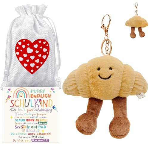 LUKIUP Sac d'écolier pour fille, cadeau de remplissage, croissant, doudou croissant, porte-clés croissant, disponible pour sac pendentif, pendentif en peluche, jaune