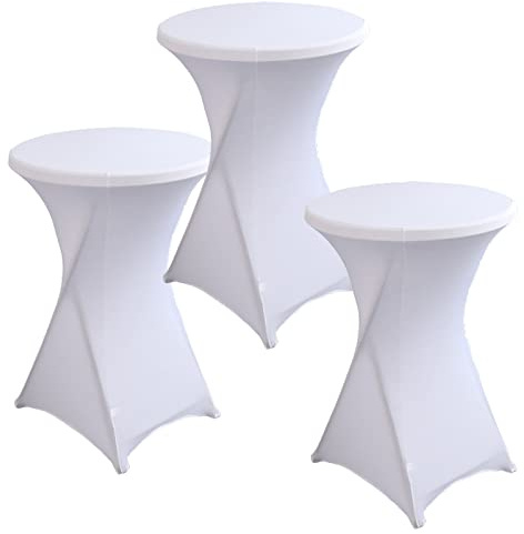 Set mit 3 runden Spandex-Tischdecken, Cocktailtischhussen, Stretchhussen für Hochzeitsbankett, Events, 80 x 110 cm, perfekt für Stehtische, Weiß