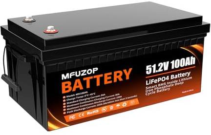 MFUZOP 48v 100ah Lifepo4 Lithium Batterie, 100A BMS, 15000+ Zyklen Deep Cycle, Unterstützt Serien/Parallelschaltung, Max.5120Wh Energie für Solar, Wohnmobil, Off-Grid (48V100AH*1Pcs)