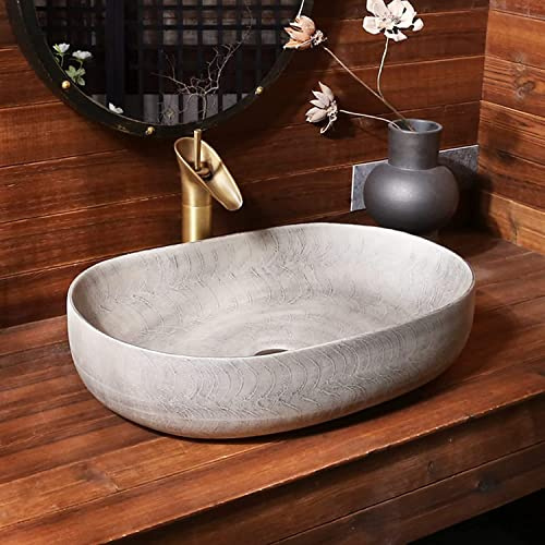 MYUYEE Keramikwaschbecken handgeschnitztes Keramikwaschbecken Aufsatzwaschbecken Retro-Schlichtheit 59 x 40 x 15 cm Garderobenwaschbecken kann installiert Werden.Waschtischset (sechsteilig)